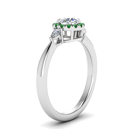 Image of Sterling Silver Sapphire & CZ Diamond Halo Engagement Ring with Pear Accent, Round Shape, Wedding & Everyday Jewelry for Women, US Sizes 4-12