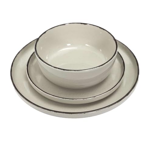 HOME DECO FACTORY, KA0444, Servizio Piatti 12 Pezzi in Gres Beige, Piatti Fondi, Piani e Dessert, Design Artigianale, Resistente e Pratico, Facile Manutenzione, Misura: 12 Pezzi, Colore: Beige