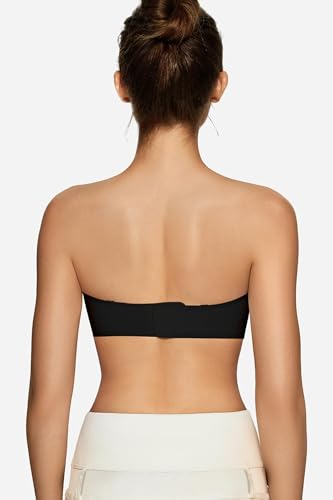 Image of OEAK Womens Strapless Bras Jelly Push Up Bandeau Bra Non Slip Wireless Supportive Padded Bras Seamless Comfortable Tube Bra Large Black