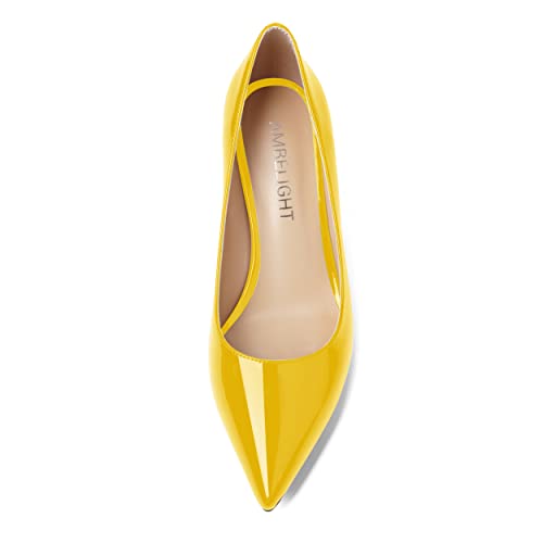 AMBELIGHT Womens Solid Office Dress Slip On Patent Pointed Toe Stiletto Mid Heel Pumps Shoes 2.5 Inch3
