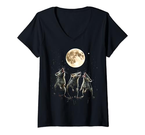 Mujer Three Possums Howling At The Moon Funny Parody Opossum lover Camiseta Cuello V