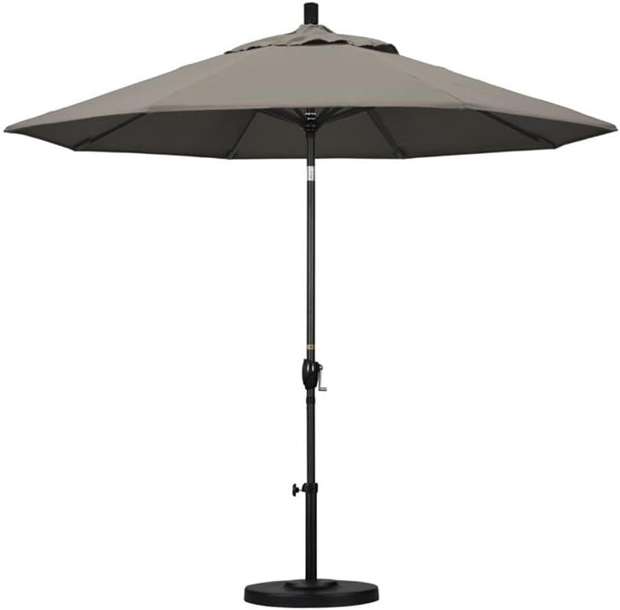 Pemberly Row 9 ft Patio Umbrella, Aluminum Frame, Pacifica Taupe Finish, Push-Button Tilt and Crank Lift, Solid Olefin Fabric, 102 in H x 108 in W, Outdoor Shade for Patio and Terrace