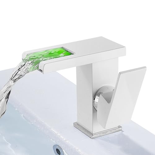 Robinet de Salle de Bain LED Mitigeur Lavabo Cascade,3 Couleurs,Robinet d'Eau Chaude et Froide,Avec Tuyaux,Pour Lavabo évier, Hôtel, école, Restaurant