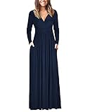 Jacansi Women's Cotton Long Sleeve Dress Casual Plain Home Maxi Dress with Pockets(02- Navy,XXL)