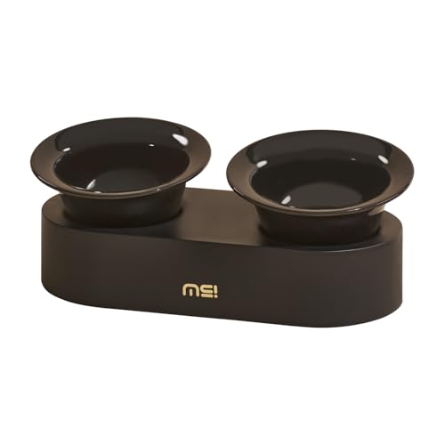 MS!MAKE SURE Raised Cat Bowls Set - Ceramic Dishes with Non-Slip Stand, 9° Tilted, Lead & Cadmium Free, for Small Dogs and Cats, 6.5" Wide - 2 x 320ML (10.8 oz), Black