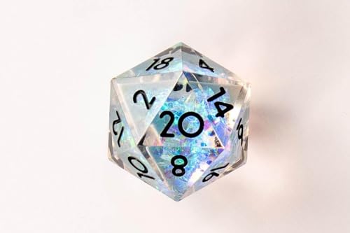 Image of 1985 Games Sharp Edge D&D Dice Set - Handmade Resin Polyhedral Dice in VHS Retro Box - 7 Dice for TTRPG (Crystal Ball)