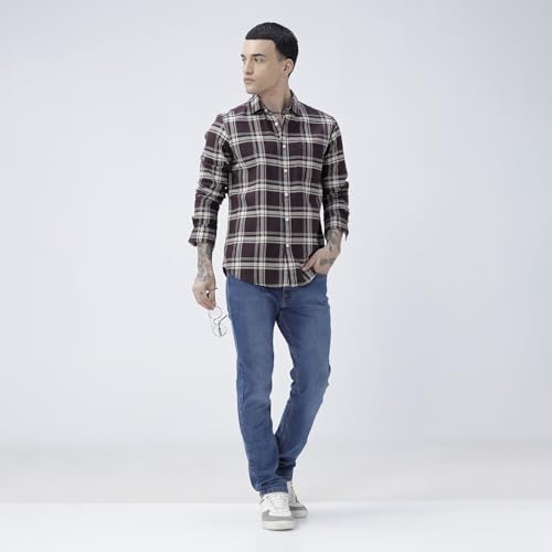 Image of BASICS 100% Cotton Checked Shirt for Men | Slim Fit | Everyday Smart Casual Wear | Full Sleeve