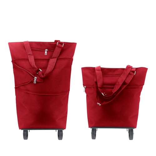 Beowanzk Collapsible Foldable Shopping Trolley on Wheels for Supermarket & Grocery Shopping (Red), no