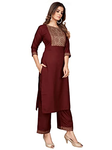 Image of Vbuyz Women's Cotton Blend Solid Straight Stitched Kurta Palazzo with Dupatta