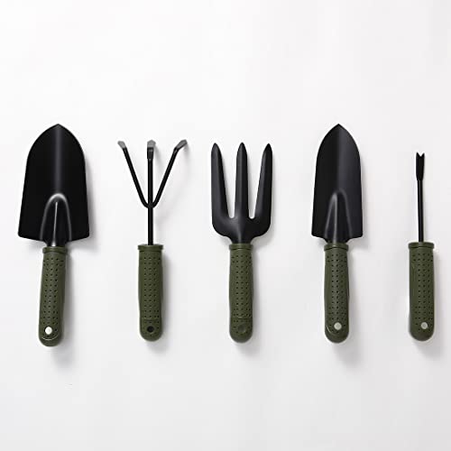 Kuber Industries Garden Tools|Small & Big Hand Trowels|Hand Cultivator|Hand Weeder & Fork Carbon Steel|SJ-5020|Set of 5|Green & Black