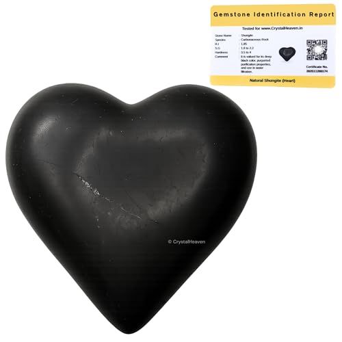 Image of Shungite Crystal Heart Palm Pebbles Stones for Anxiety Stress Relief Massage - AAA Grade Original Healing Gemstone Agate Heart Palm Stone for Yoga Meditation Spiritual