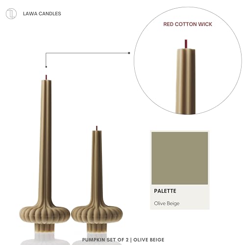 LAWA-Set-of-2-Pumpkin-Base-Candle-Beautiful-Handmade-Pillar-Unscented-Soy-Wax-Elegant-Aesthetic-Vase-Candle-Housewarming-Gift-Home-Room-Shelf-Decor-Idea-Olive-Beige LAWA Set of 2 Pumpkin Base Candle Beautiful Handmade Pillar Unscented Soy Wax Elegant Aesthetic Vase Candle Housewarming Gift Home Room Shelf Decor Idea Olive Beige