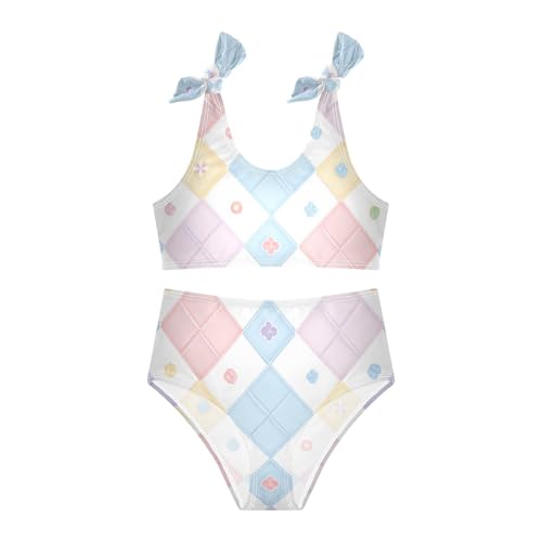 KLL Watercolor Plaid Multicolor Girls 2 Pieces Bikini Set Scoop Neck Swimsuit Swimming Suits Adjustable Shoulder Strap3