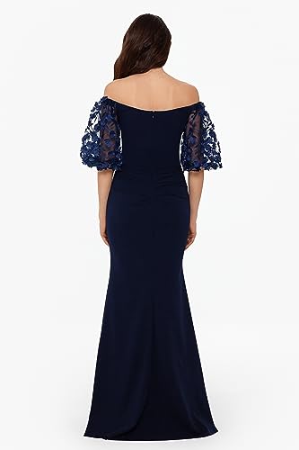 Image of Xscape Women's Illusion Sleeve Off the Shoulder Long Dress (Reg, Petite, Plus Sizes)