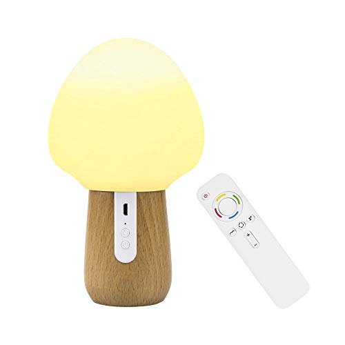 Anpress Mushroom Luces de noche LED de madera para niños, 5 colores, 4 modos USB recargable, mesa de bebé de silicona, luz de noche con control remoto para habitaciones