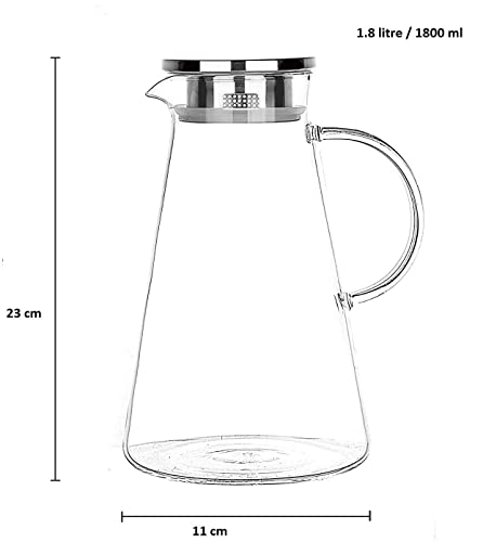 Image of Borosilicate Glass 1.8 LTR Water Jug with Handle, Juice Beverage Carafe with Stainless Steel Lid, Big Glass Iced Tea Pitcher, 1 Pcs Set (Borosilicate 1.8 Liter Stright)