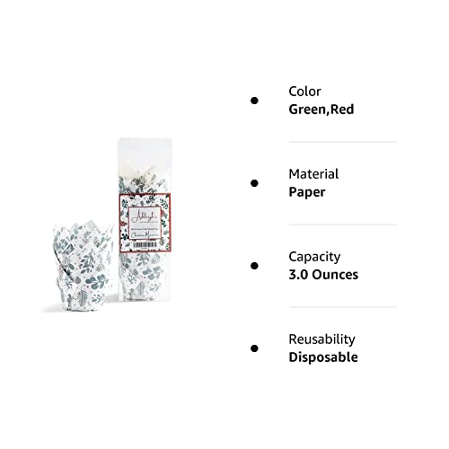 Ashleigh's Tulip Cupcake Liners - 100 Botanical Red & Green Floral Cupcake Wrappers, Baking Cups, Muffin Cups, Cupcake Cups For Baking Pans & Muffin Pan Liners (Christmas Memories - 100Ct.) #TOP6