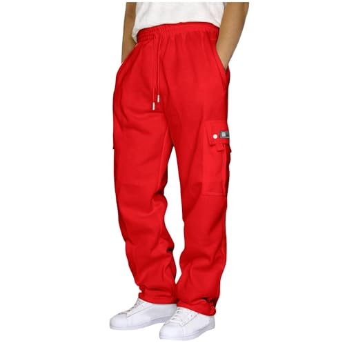 Cargo Sweatpants for Men Fleece Sweat Pants Straight Leg Elastic Waist Pants Casual Jogger Trousers with Pockets4
