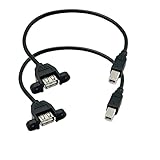 Seadream USB Printer Cable 2Pack USB A Female Panel Mount to USB B Male Cable;USB A to B Cable, 1 Foot (0.3 Meters), Black