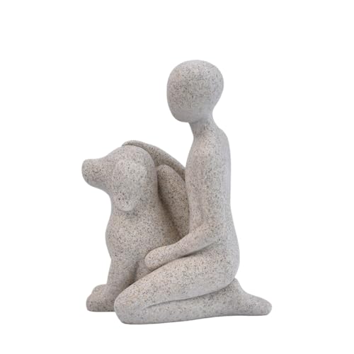 Estatua Decorativa Hombre y Perro de Resina y Piedra
