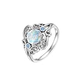LELOUCHY Opal Filigree Ring Real 925 Sterling Silver Jewelry Gift for Women White Created Opal Ring Size 7