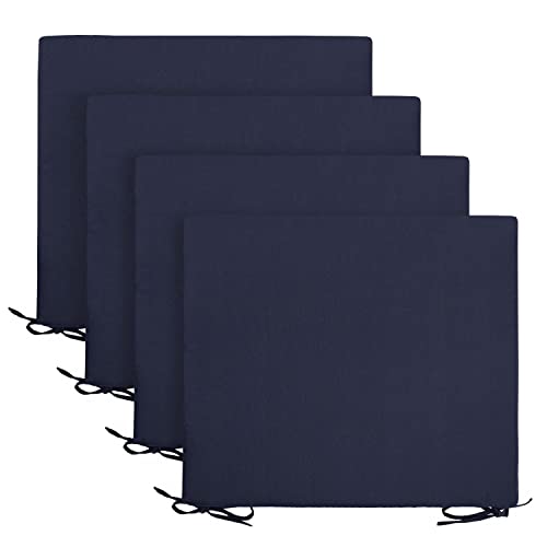 Basic Beyond Outdoor Chair Cushions For Patio Furniture - Square Corner Outdoor Chair Cushions Set Of 4, Waterproof Seat Cushions With Ties, 18.5"X16"X3", Navy #TOP8
