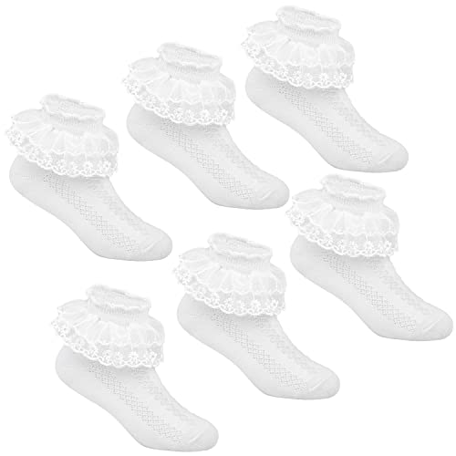 Lot de 6 Filles Socquette Dentelle Chaussettes Volant Enfant Douce Respirant (1 à 12 ans) Cover