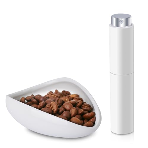 Coffee Bean Dosing Cup and Spray Bottle Kit - Ceramic Single Dosing Tray, Static Reducing Spray (White)