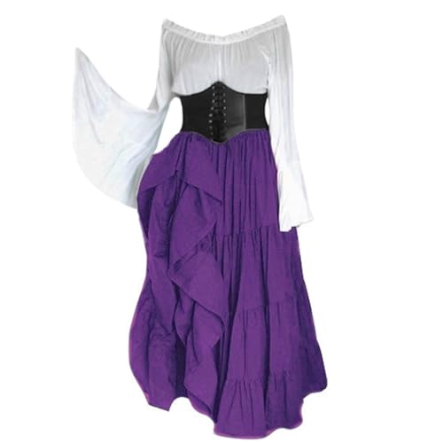 Robe médiévale pour femme style Renaissance rétro longue avec corset et ceinture de pirate