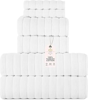 Classic Turkish Towels CTT Luxury 6 Piece Towel Set, 100% Turkish Cotton, Quick Drying, Highly Absorbent & Comfy, Includes 2 Bath Towels, 2 Hand Towels & 2 Washcloths | (White)