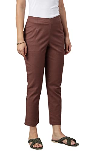 Image of W for Woman Women High Rise Cotton Blend Strechable Slim Pants | Cotton Blend Slim Pants | Trousers