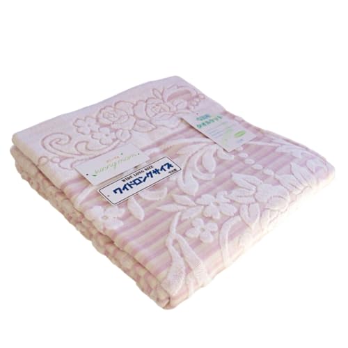 sunny mam タオルケット シングル 今治産 今治 日本製 綿100% ゆったり ワイドロング 約150x200cm 洗える ジャガード織 吸水性 さわやか コットン 夏 肌掛け 冬 中掛けに おしゃれ (カレン/ピンク系)