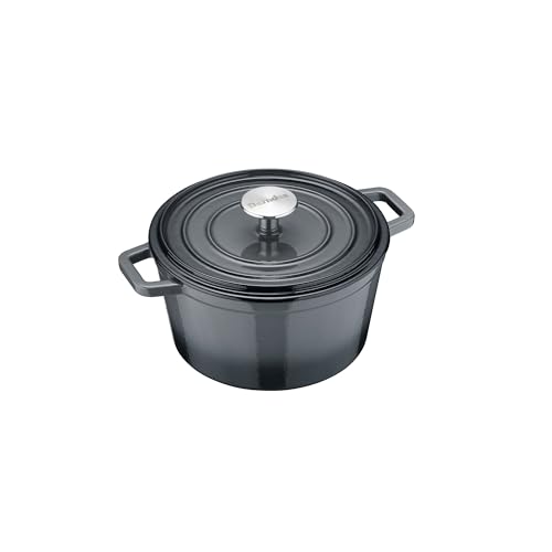 Berndes Bräter B.iron 2,5L mit Deckel - 20 cm - Gusseisen mit Emaillebeschichtung - Kochtopf zum Schmoren und Braten - Induktionsgeeignet - für alle Herdarten - Schwarz/Grau