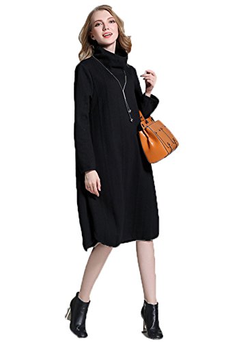 Robe de col haut noire YALI longue pour vos soirées chics d'hiver