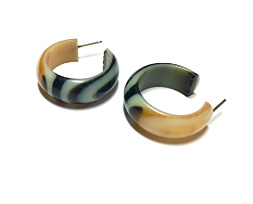 Frosted Tiger Lily Hoops | vintage lucite stripe Small Simple hoop earrings - SIMSM-YL-3