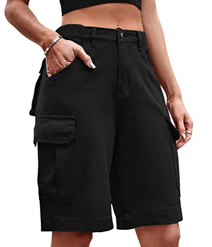 ORANDESIGNE Bermuda Shorts Damen Knielang Jeans Elegant Cargo Hose Baggy...