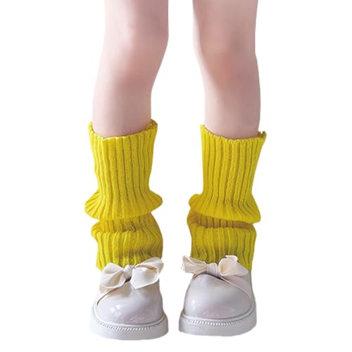 NiceYnn Jambière Enfant Tricotée Elastique Guêtre Danse Fille Jambe Chaude Automne Hiver Sport Randonnée Halloween Jaune