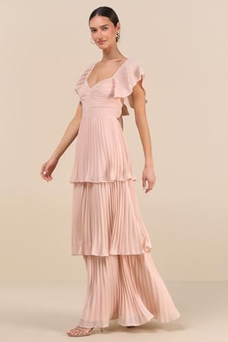 Tiered Pleated Chiffon Bridesmaid Dresses for Women Long A Line Formal Wedding Guest Dress with Sleeves4