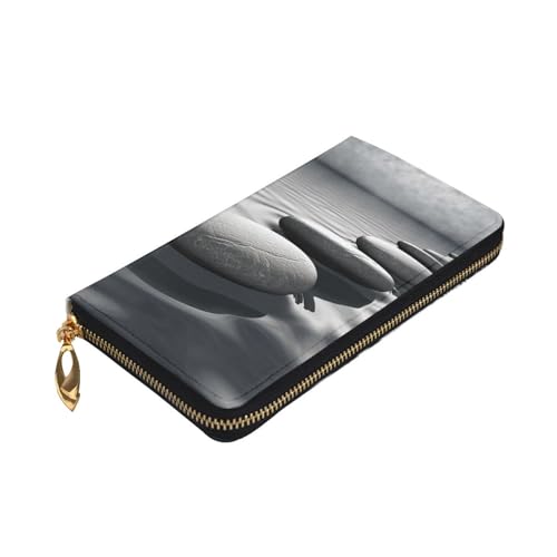 Women's Wallet Clutch Large Capacity Long Wallet Grey Zen Stones Picture Leather Ladies Card Phone Holder Travel Purse3