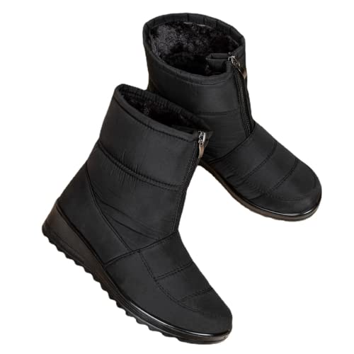 Botas de nieve impermeables de invierno para mujer, 35-44, zapatos de cremallera lateral de felpa para mujer, botas de tobillo cálidas antideslizantes, talla grande Cover