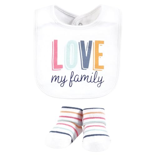 Image of Hudson Baby Infant Girl Cotton Bib and Sock Set, Love Family, One Size