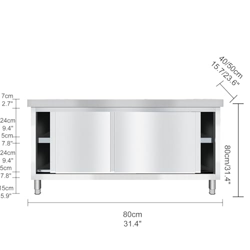 Tavolo da Preparazione Regolabile in Acciaio Inox Resistente - Versatile postazie Commerciali, Ideale per la Preparazione di Alimenti in ristoranti, Case e Hotel, 80 * 40 * 80 cm/31,4 * 15,7