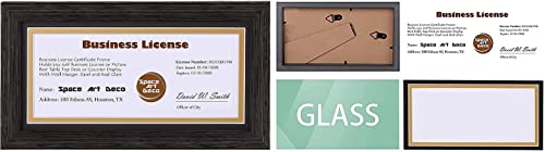Space Art Deco, Brown Colored Frame For 4X9 Business License/Certificates, Includes D-Shaped Hangers For Hanging And Easel Stand For Table Top (5X10 Frame With Black Over Gold Double Mat, Set Of 1) #TOP5
