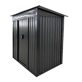 Garden Shed, Sheds and Outdoor Storage with Base 4 Vents Lockable Sliding Doors Sloped Apex Roof Metal Shed (Grey, 6X4ft) - Image 1