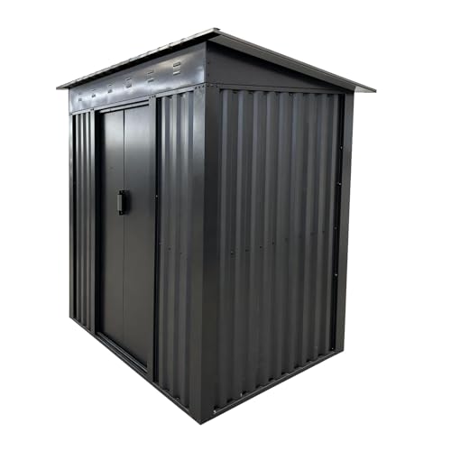 Garden Shed, Sheds and Outdoor Storage with Base 4 Vents Lockable Sliding Doors Sloped Apex Roof Metal Shed (Grey, 6X4ft)