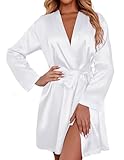 Ekouaer Women's Satin Robes Long Sleeve Silk Robe Bride Bridesmaid Robes Bridal Robes Soft Kimono Bathrobe