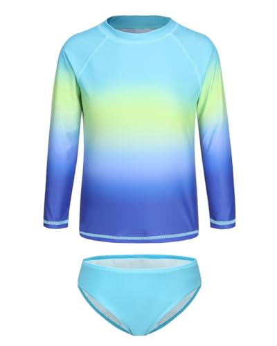Image of Girls Long Sleeve Rash Guard Set Tie Dye Bathing Suits Two Piece Swimsuits for Kids Swim Shirts 3-16 Years