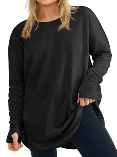 Women's Plus Size Long Sleeve Tunic Top Crew Neck Summer Oversized Fit Basic T Shirts Blouse