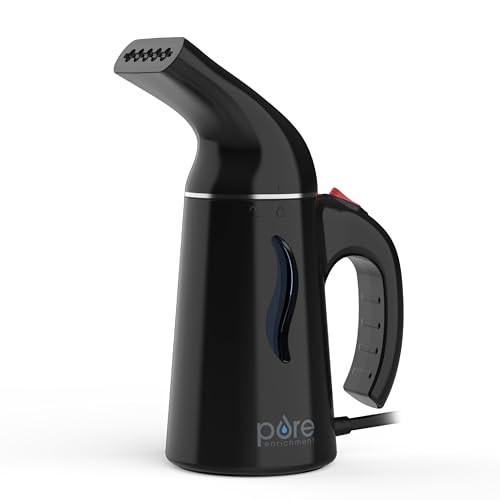 Pure Enrichment PureSteam Portable Fabric Steamer - Handheld Travel Garment Steamer Removes Wrinkles & is Safe on All Fabrics - Fast-Heating, Lightweight, Auto Safety Shut-Off, & Long Cord (Black) by Pure Enrichment - Used condition - US$18.88