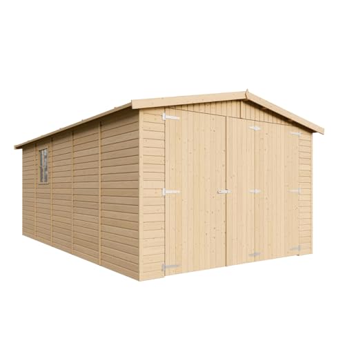 Garage en Bois Naturel - Chalet en Pin/épicéa- H222x516x324 cm/15 m² - Construction de Panneaux- Atelier de Jardin - Rangement pour vélos, Remise à...
